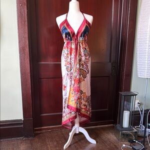 Silky Handkerchief Halter Maxi Dress